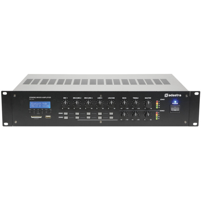 Adastra 2-zone Mixer-amplifier + USB/SD/FM/Bluetooth 2x 120W